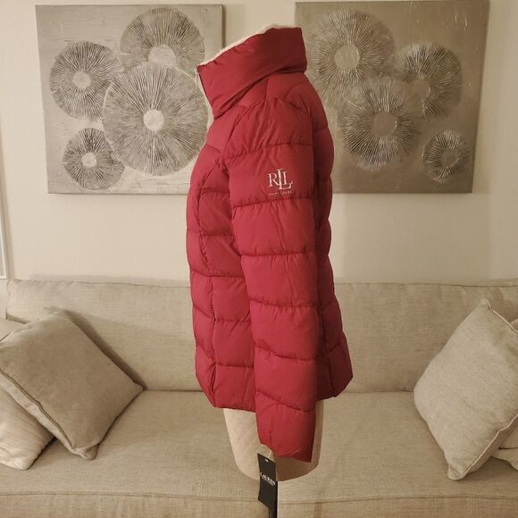 NEW Ralph Lauren Faux Fur Collar Puffer Jacket size Small in Red - Picture 6 of 13